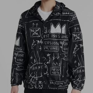 NWOT Members Only x Jean-Michel Basquiat Black Windbreaker Jacket (Large)